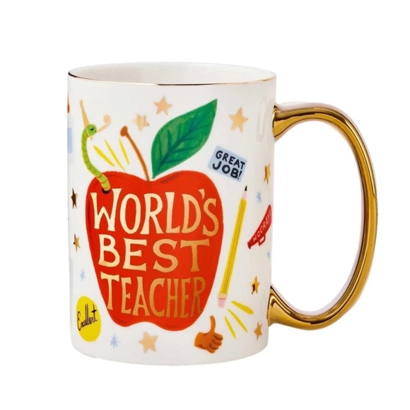 Rifle Paper Co. World's Best Teacher Porcelain Mug, NEW Collectable - Picture 1 of 2